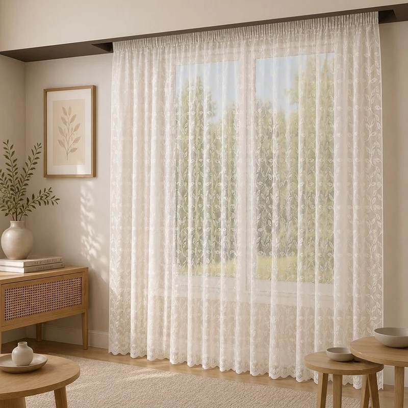 پرده تیکو دکو مدل تور راشل کادکا برگی دالبوردار سایز 280 × 400 سانتی‌متر
