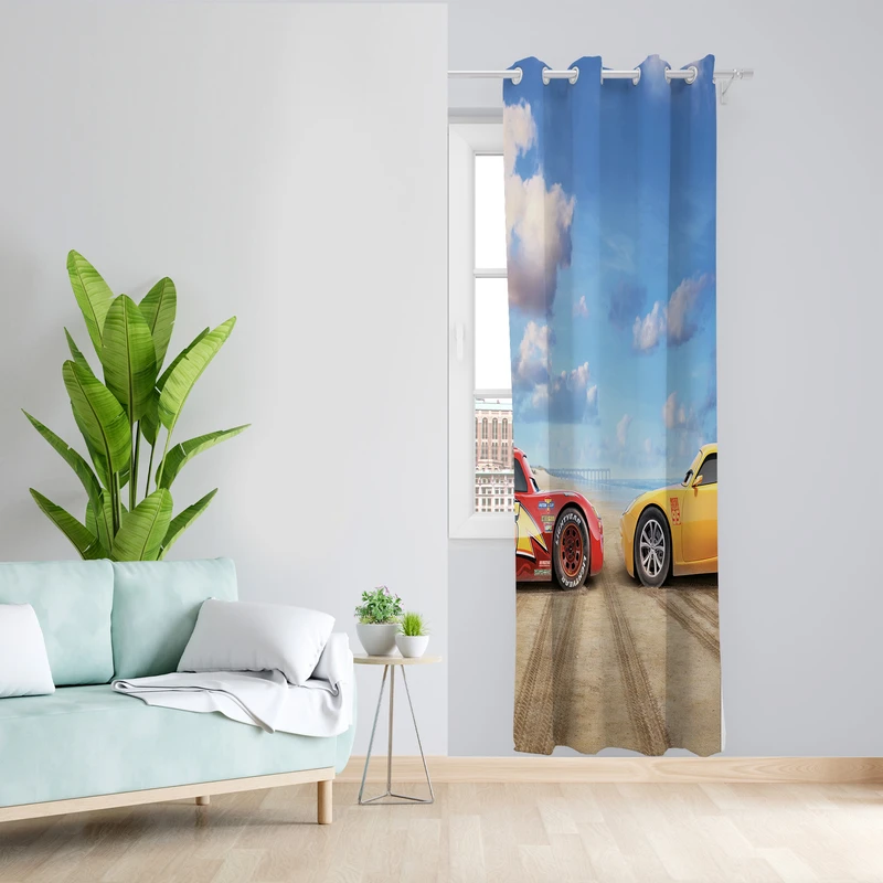 پرده طرح ماشین مدل مخمل پانچی کد L 956 Z سایز 140x200 سانتی متر
