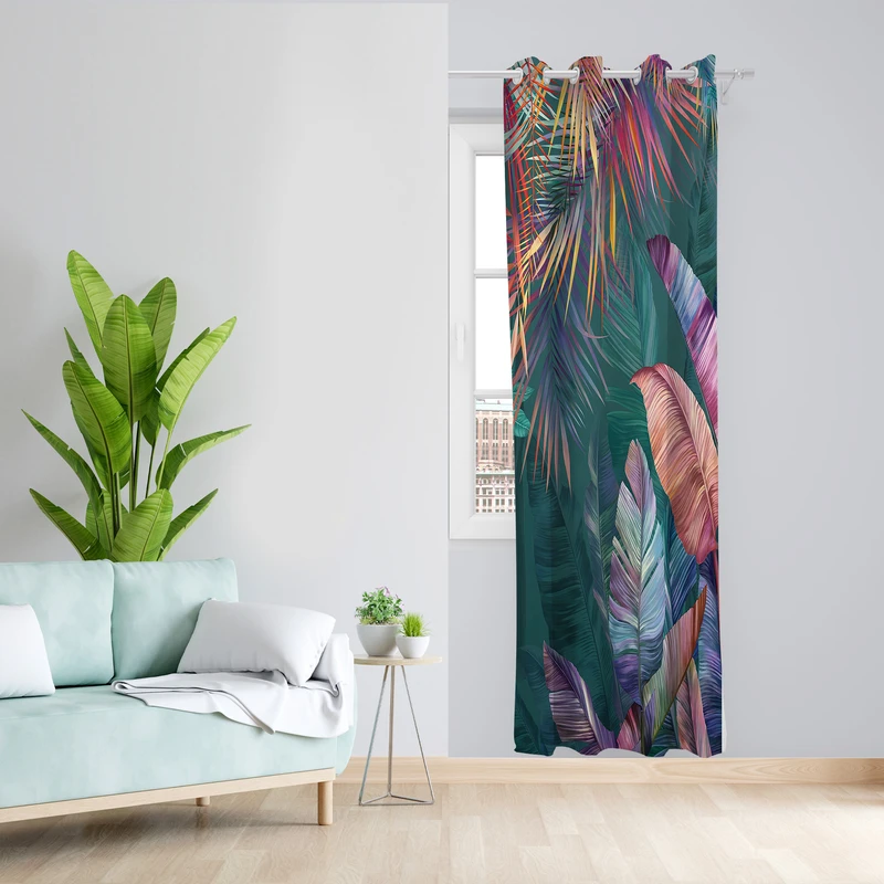 پرده طرح برگ مدل مخمل پانچی کد 2732 z سایز 140x200 سانتی متر