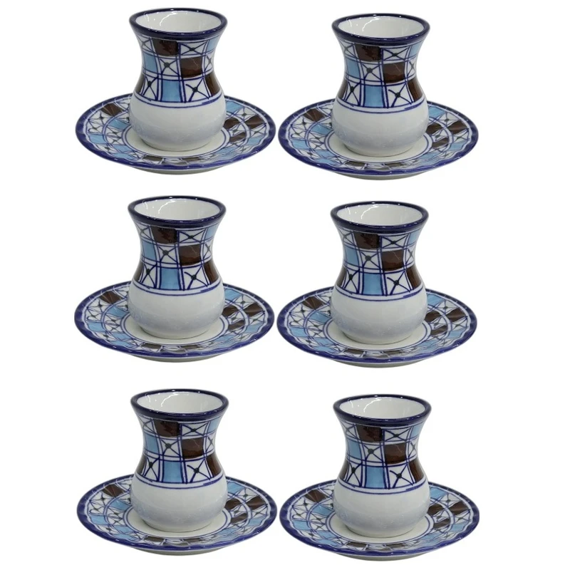 فنجان ونعلبکی چينی ميبدمرواريدمدل شطرنج بسته 6 عددی