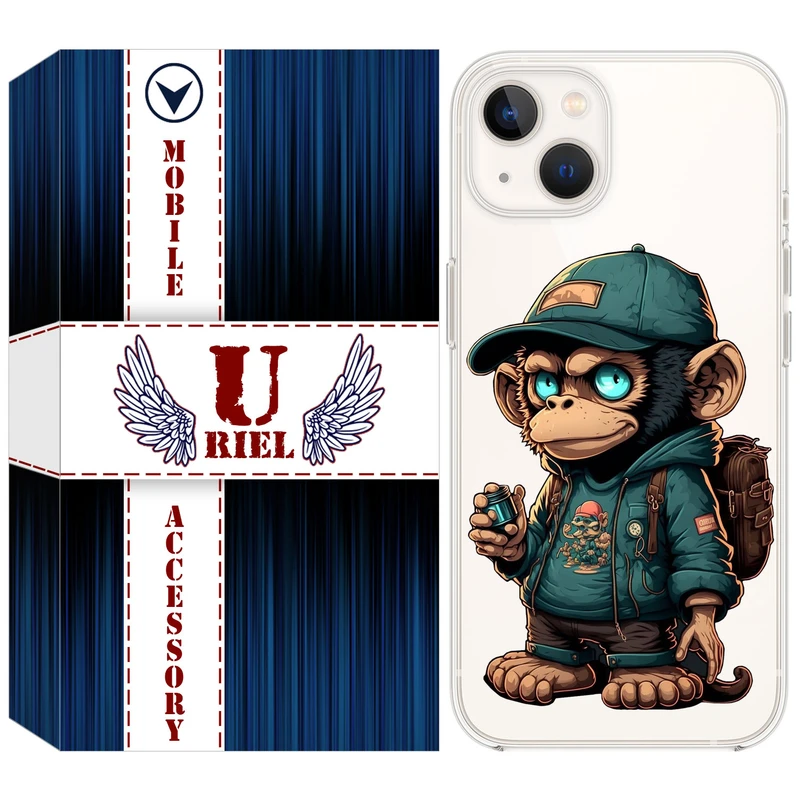 کاور ژله ای یوریل قاب مدل Clear کد 36 طرح میمون مناسب برای گوشی موبایل اپل iPhone 13