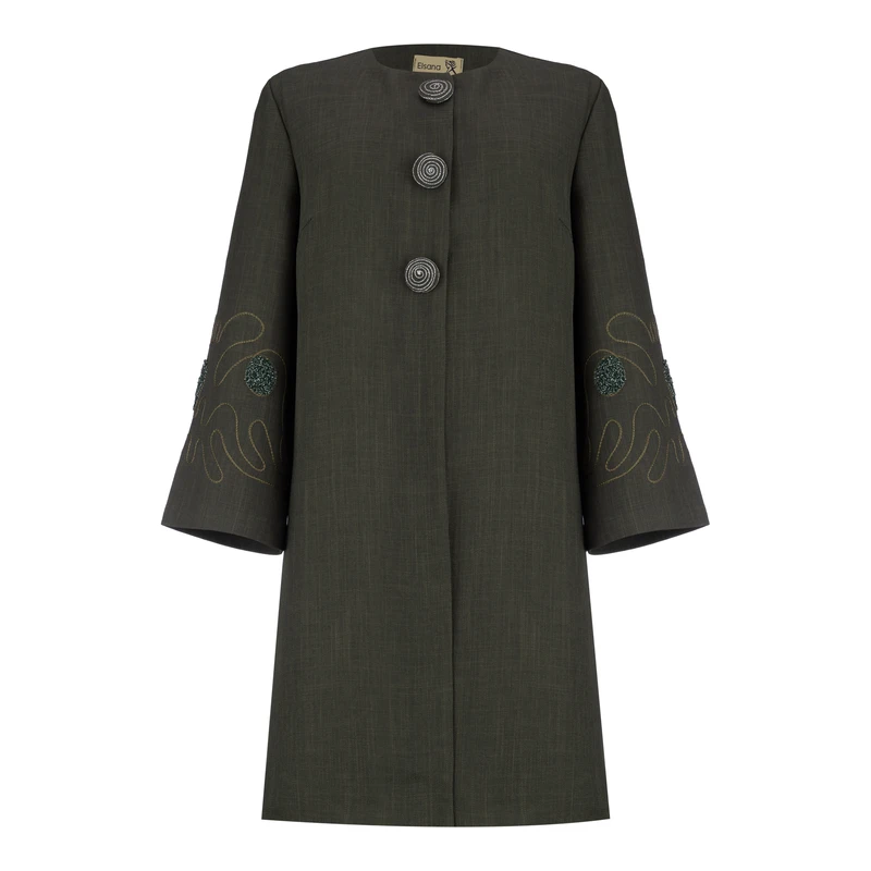 مانتو زنانه السانا مدل والریا کد 221553 رنگ زیتونی