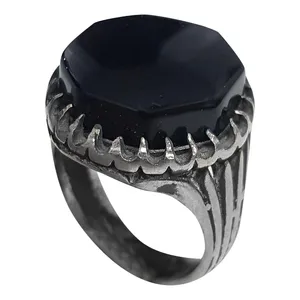 انگشتر نقره مردانه مدل عقیق سلیمانی حجر السئود ASHS2211