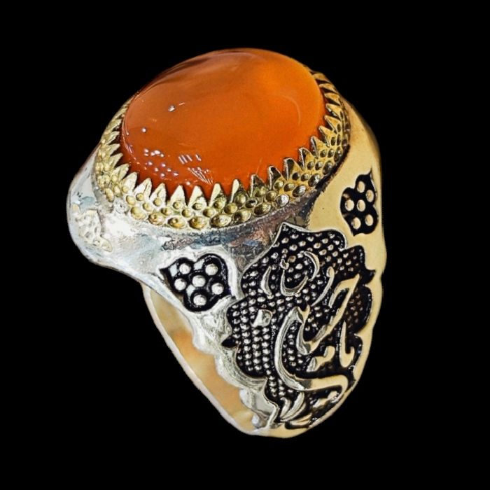 انگشتر نقره مردانه مدل سنگ عقیق یمانی کد 855 -  - 1