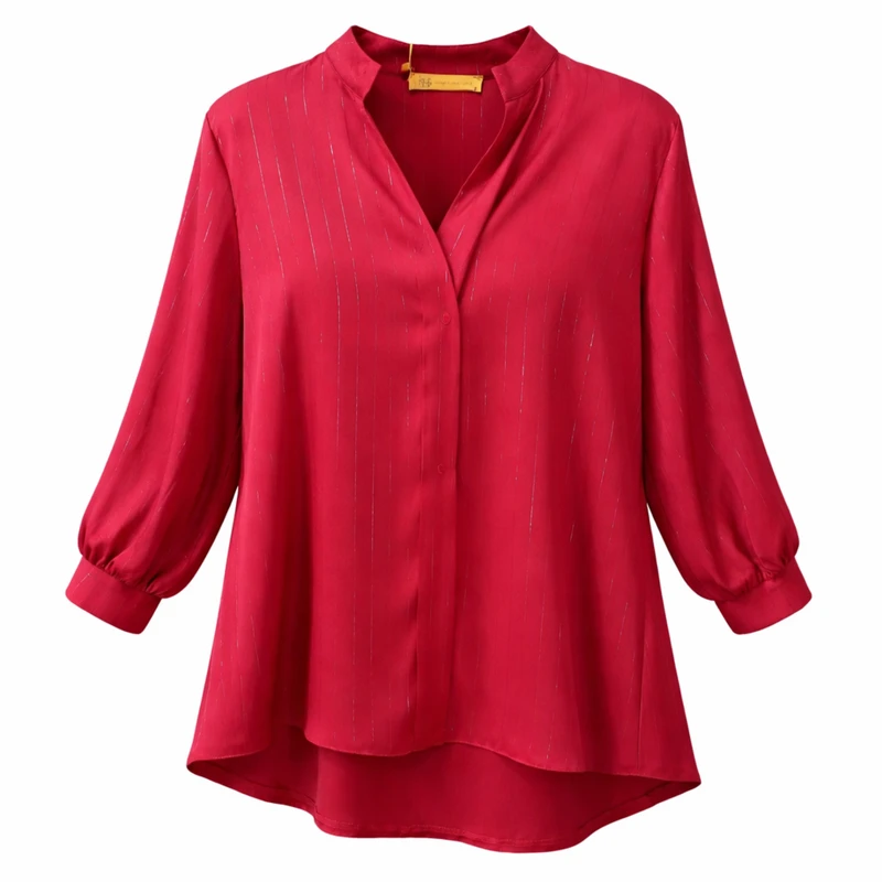 شومیز آستین سه ربع یقه ایستاده زنانه مدل شاین جلو پیله دار