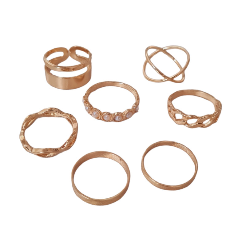 انگشتر دخترانه مدل پکی مرواریدی حلقه ایی مجموعه 7 عددی