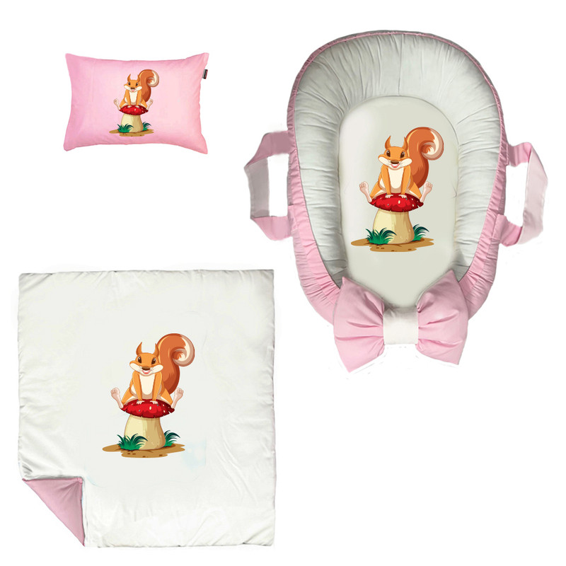 سرویس خواب سه تکه نوزاد مدل گارد محافظ دار طرح فانتزی سنجاب کد050