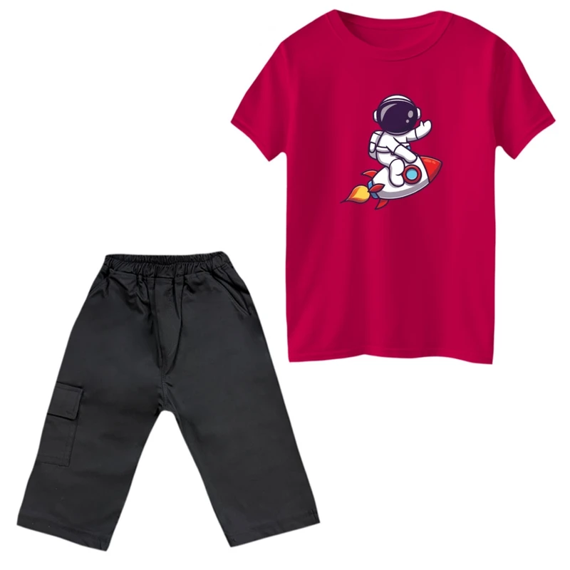 ست تی‌شرت و شلوارک پسرانه مدل فضانورد کد 4