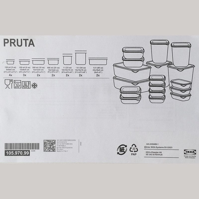 ظرف نگهدارنده با بدنه پلاستیکی ایکیا مدل Pruta سازگار با یخچال و فریزر مجموعه 17 عددی