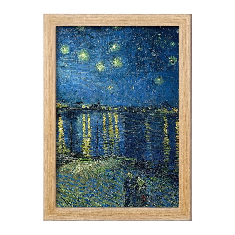 تابلو خندالو مدل نقاشی شب پر ستاره بر فراز رُن اثر ونسان ونگوگ کد 25474