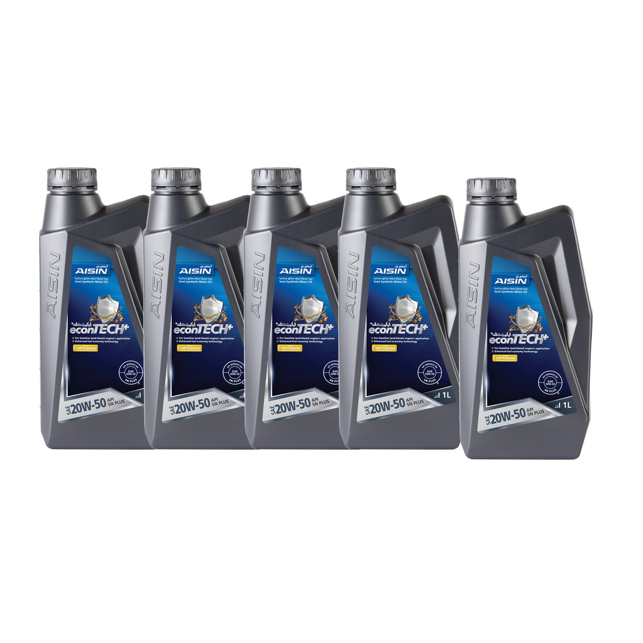  روغن موتور خودرو آیسین مدل 20W-50 SN PLUS حجم 1000 میلی لیتر بسته 5 عددی