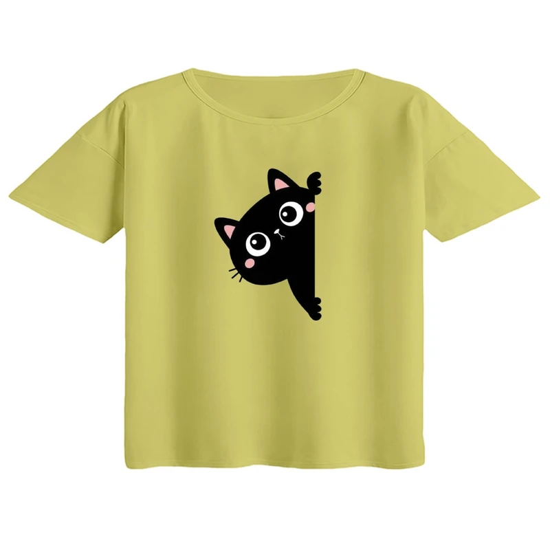 کراپ تی‌شرت آستین کوتاه زنانه مدل گربه کد ۱۶