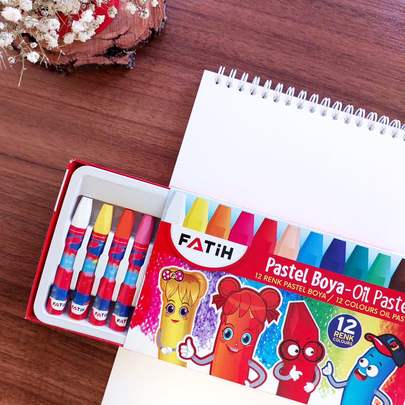 مداد شمعی 12 رنگ فاتح مدل Oil Pastel