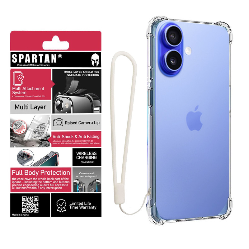 کاور اسپارتان مدل Airbag Strap مناسب برای گوشی موبایل اپل iPhone 16 Plus به همراه بندآویز