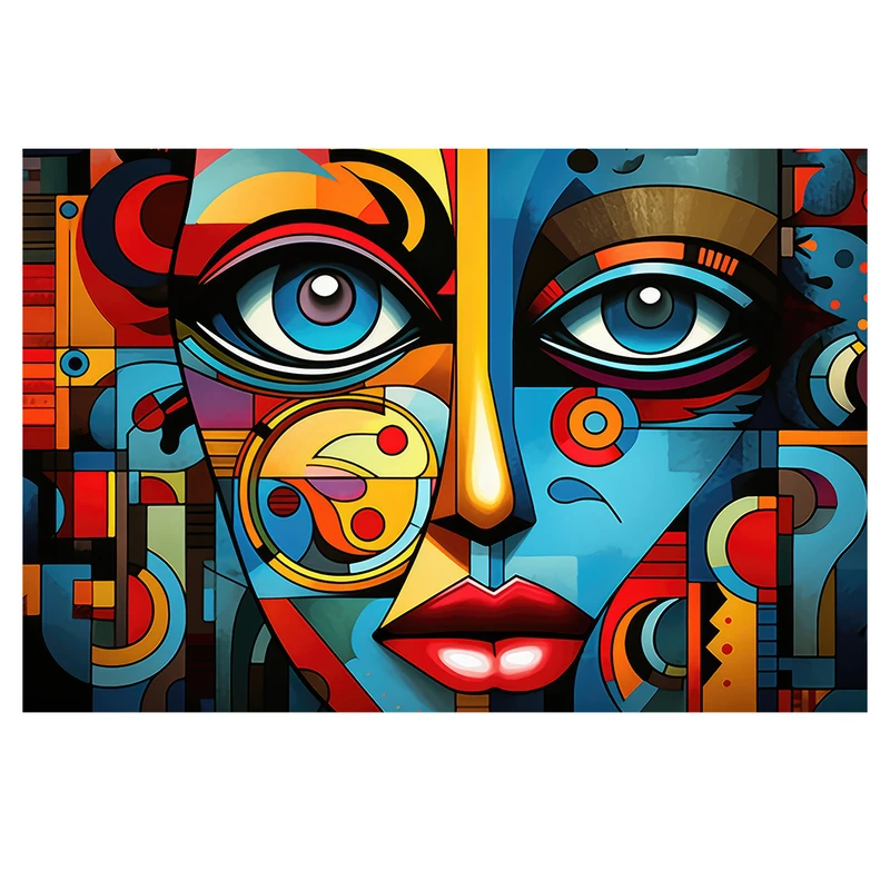 فرش پارچه‌ای مدل فرشینه طرح انتزاعی چهره کوبیسم رنگانگ کد AR3060394