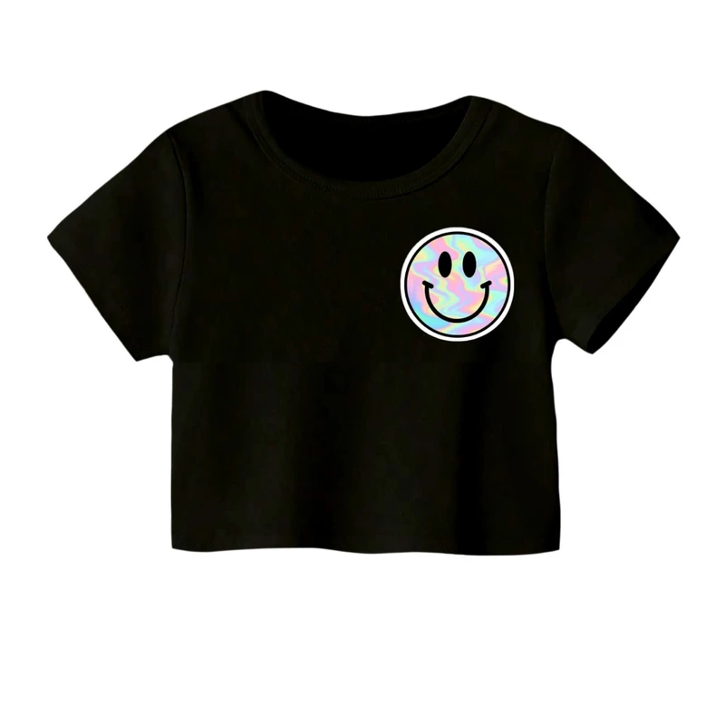 کراپ‌ تی‌شرت آستین کوتاه زنانه مدل لبخند