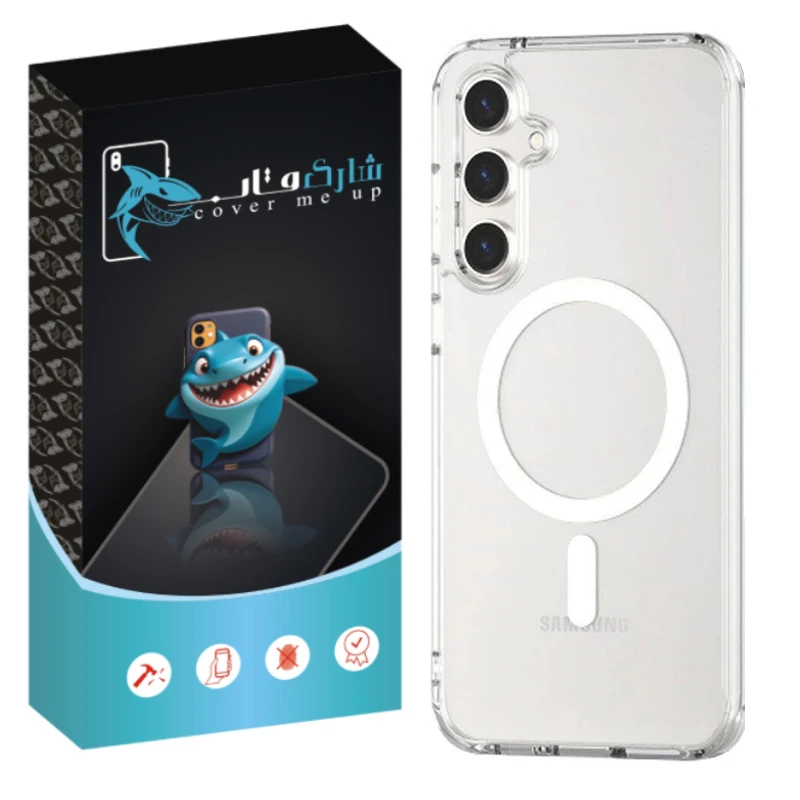 کاور شارک قاب مدل مگ سیف شفاف مناسب برای گوشی موبایل سامسونگ Galaxy A25