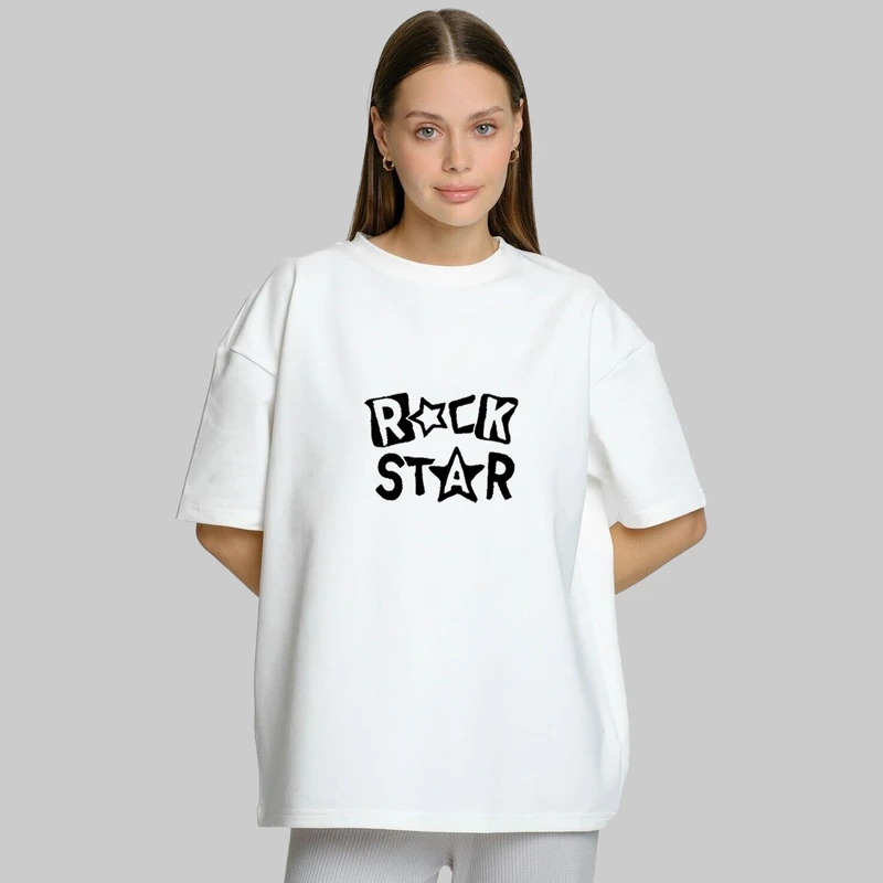تی شرت آستین کوتاه زنانه پنبه طرح rock star