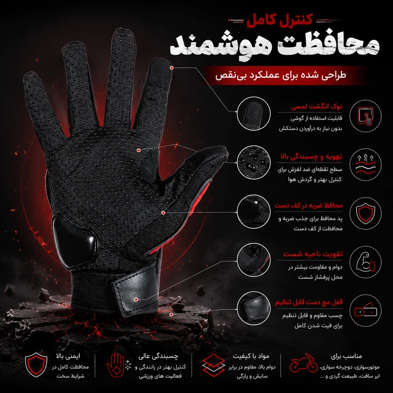 عکس شماره 4 : دستکش موتورسواری کانکه مدل پرمیوم تاچ