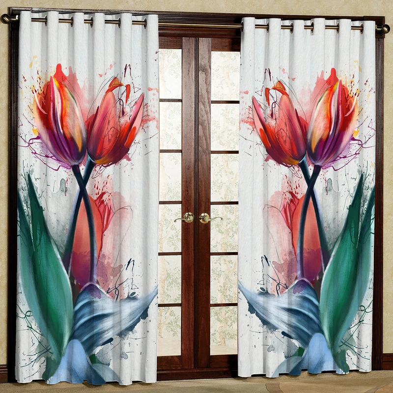 پرده مدل گل لاله مخمل پانچی کد 1117L سایز 140x280 سانتی متر