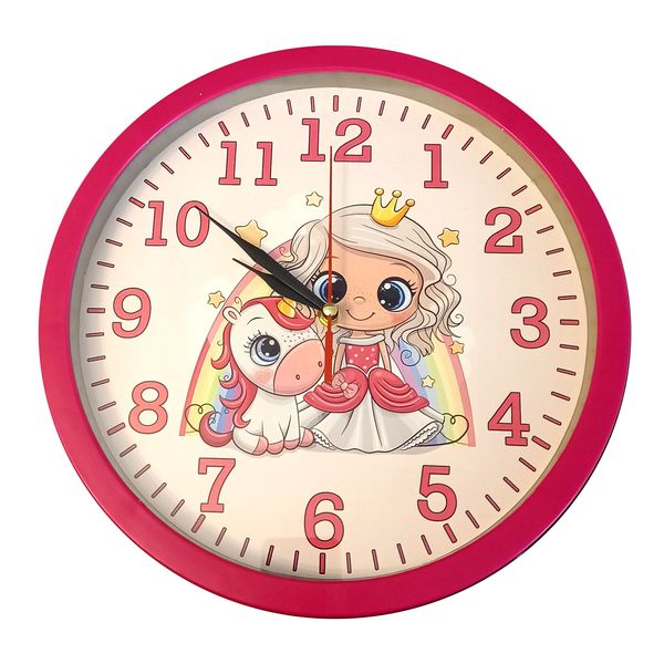 ساعت دیواری کودک مدل اسب تک شاخ و دختر کد 003-Girl