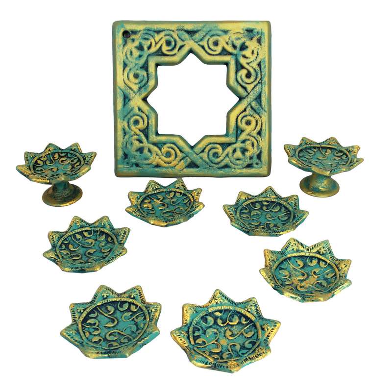 مجموعه ظروف هفت سین 9 پارچه دست نگار طرح 8 پر