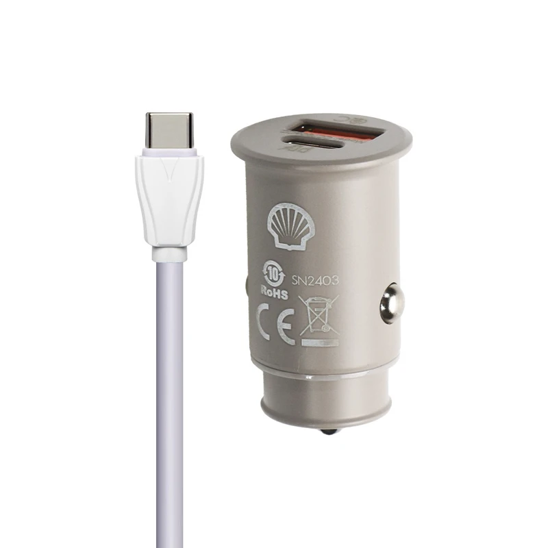 شارژر فندکی 30 وات دو پورت شل مدل CCT006CC به همراه کابل USB-C