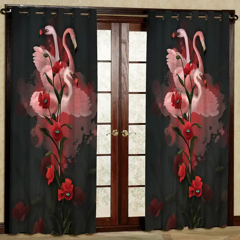 پرده مدل گل و فلامینگو  مخمل پانچی کد 2462 سایز 200x140 سانتی متر