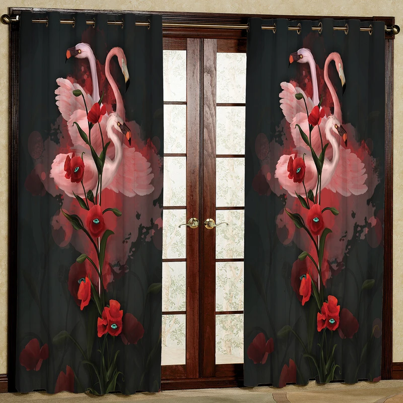پرده مدل گل و فلامینگو  مخمل پانچی کد 2462 سایز 200x140 سانتی متر