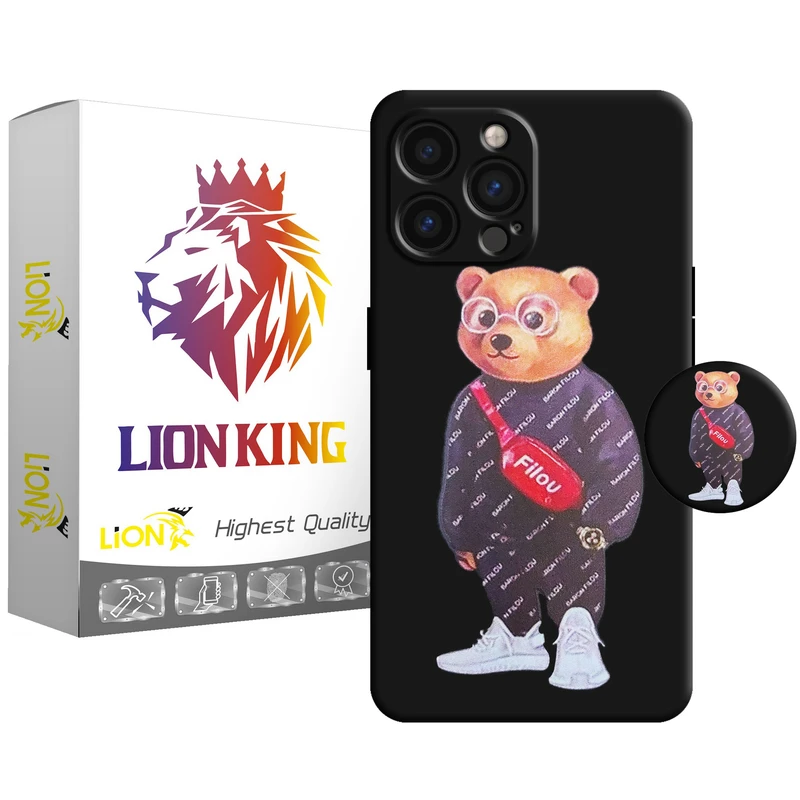 کاور لاین کینگ مدل  FILOU BEAR مناسب برای گوشی موبایل اپل IPhone 13 pro به همراه پایه نگهدارنده