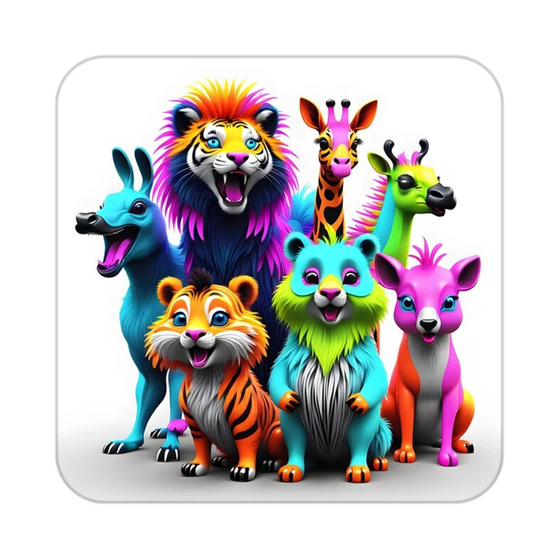 زیر لیوانی کاکتی طرح حیوانات رنگی مدل mp25237