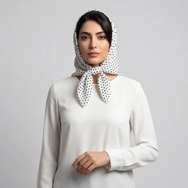 مینی اسکارف زنانه حریر خال‌خالی مدل 15