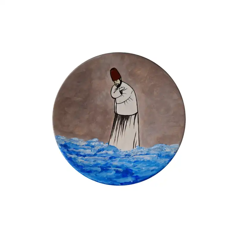 بشقاب دیوارکوب سفالی طرح رقص سماع مجموعه 3 عددی