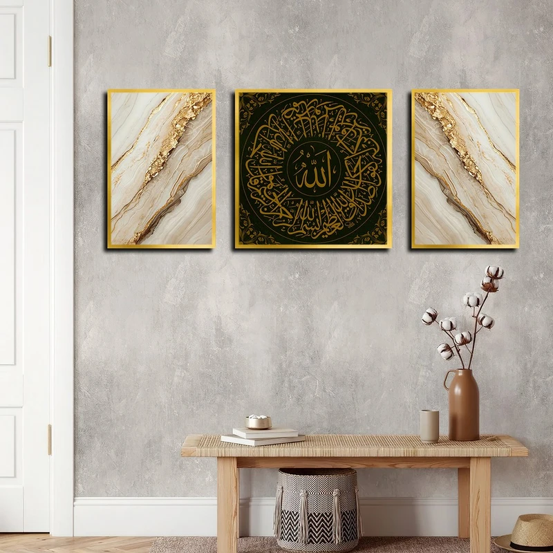 تابلو بکلیت مدل T-3977 فریم طلایی مجموعه 3 عددی