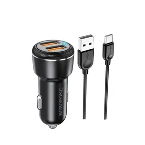 شارژر فندکی بروفون مدل BZ17 QC3.0 18W به همراه کابل تبدیل USB-C