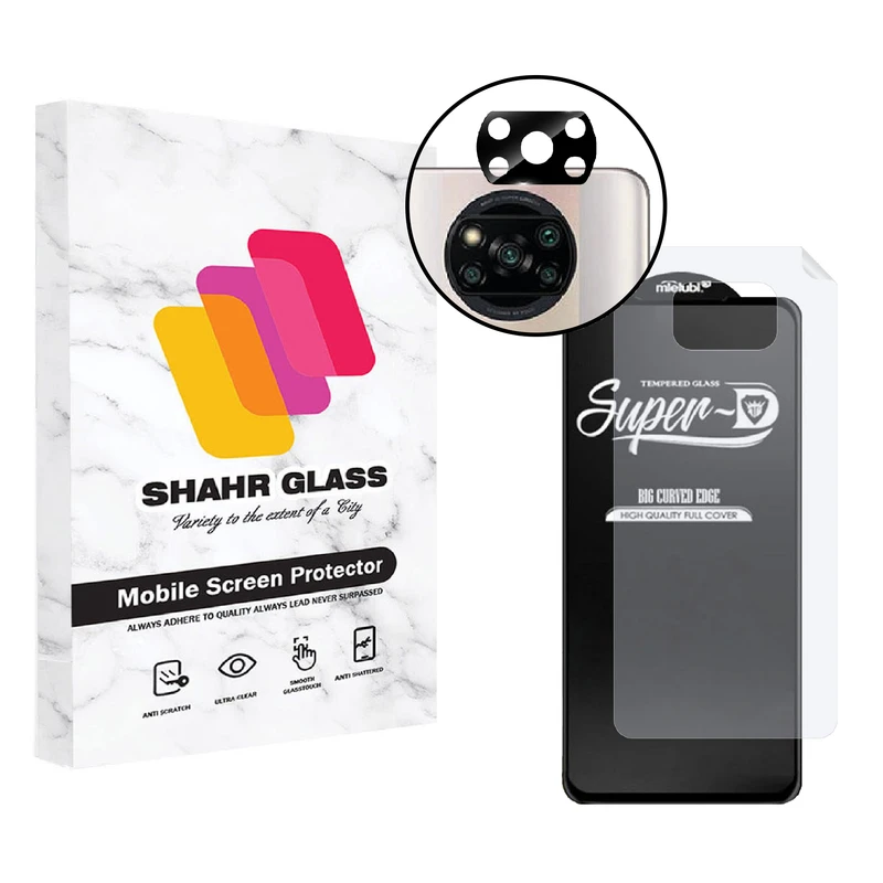  محافظ صفحه نمایش شهر گلس مدل 3SNF-Glass مناسب برای گوشی موبایل شیائومی Poco X3 Pro به همراه محافظ پشت گوشی و محافظ لنز دوربین