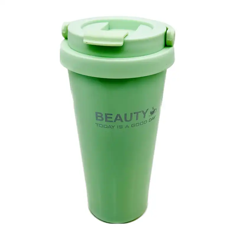 ماگ سفری مدل دسته دار طرح BEAUTY کد 1703 گنجایش 0.5 لیتر