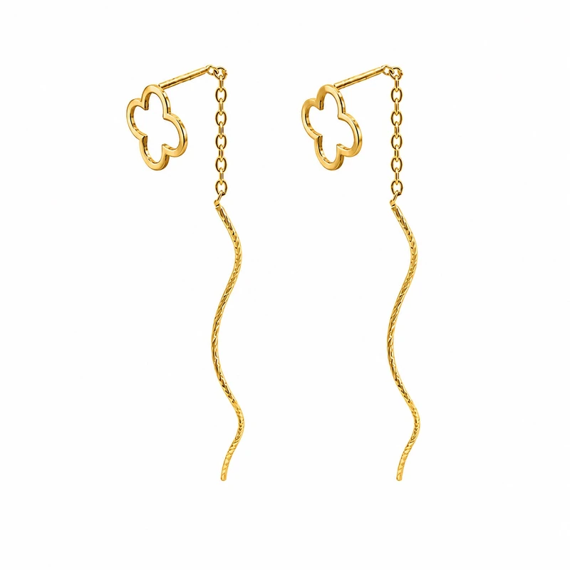 گوشواره بخیه‌ای طلا 18 عیار زنانه با طرح ونکلیف آرپلز مان گالری مدل کرلی تو خالی کد EA01-0033800