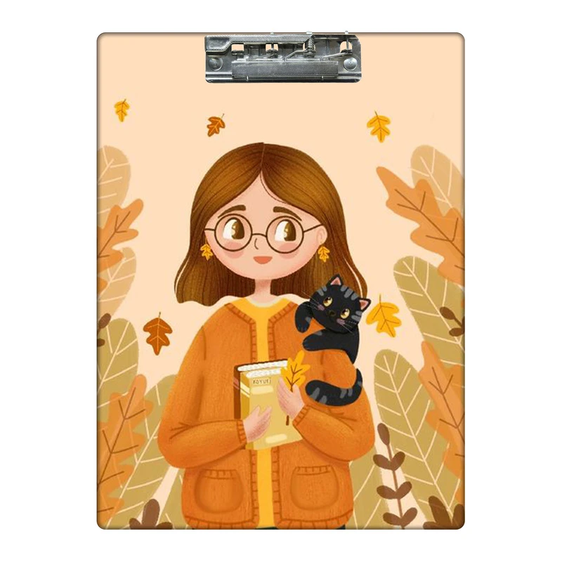 تخته شاسی طرح دختر و گربه پاییزی  کد 6237591 سایز A4