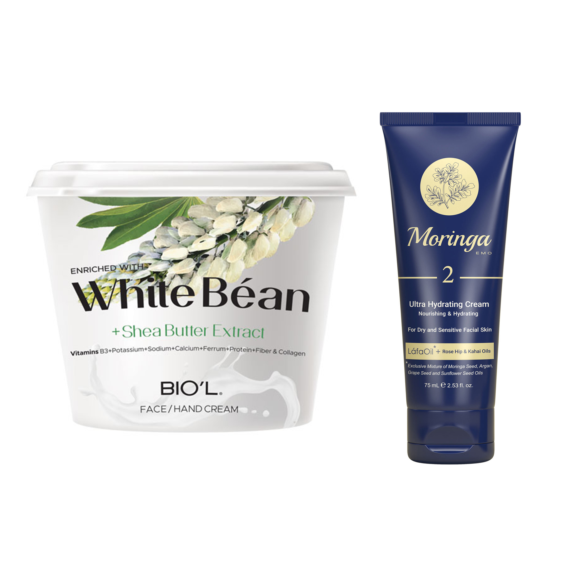 کرم آبرسان مورینگا امو مدل رز هیپ حجم 75 میلی لیتر به همراه کرم مرطوب کننده بیول مدل White Bean حجم 250 میلی لیتر