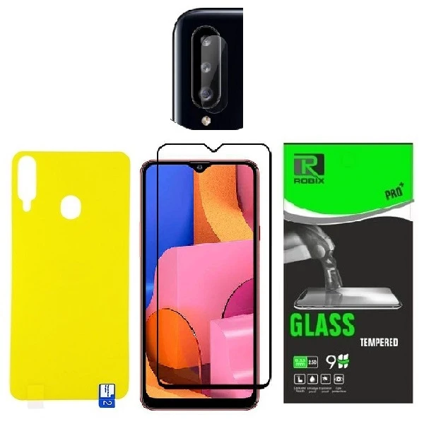 محافظ صفحه نمایش روبیکس مدل FL-A20s مناسب برای گوشی موبایل سامسونگ Galaxy A20s به همراه محافظ لنز دوربین ومحافظ پشت گوشی