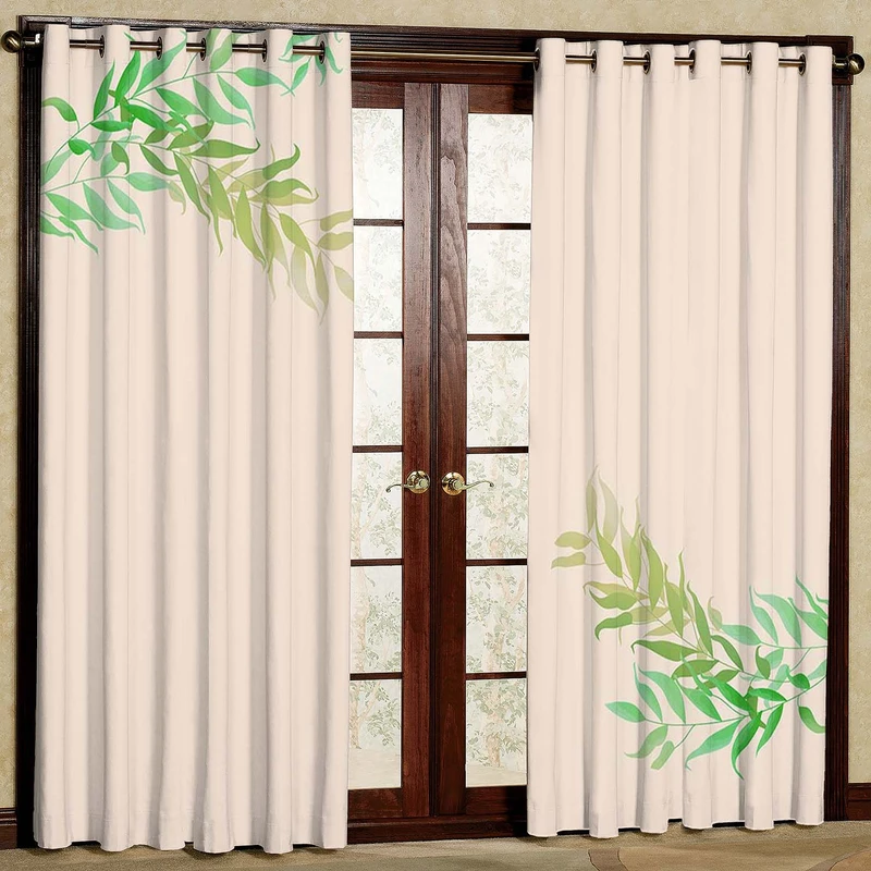 پرده طرح برگ سبز مدل مخمل پانچی کد 2_5451 W سایز 140x202 سانتی متر