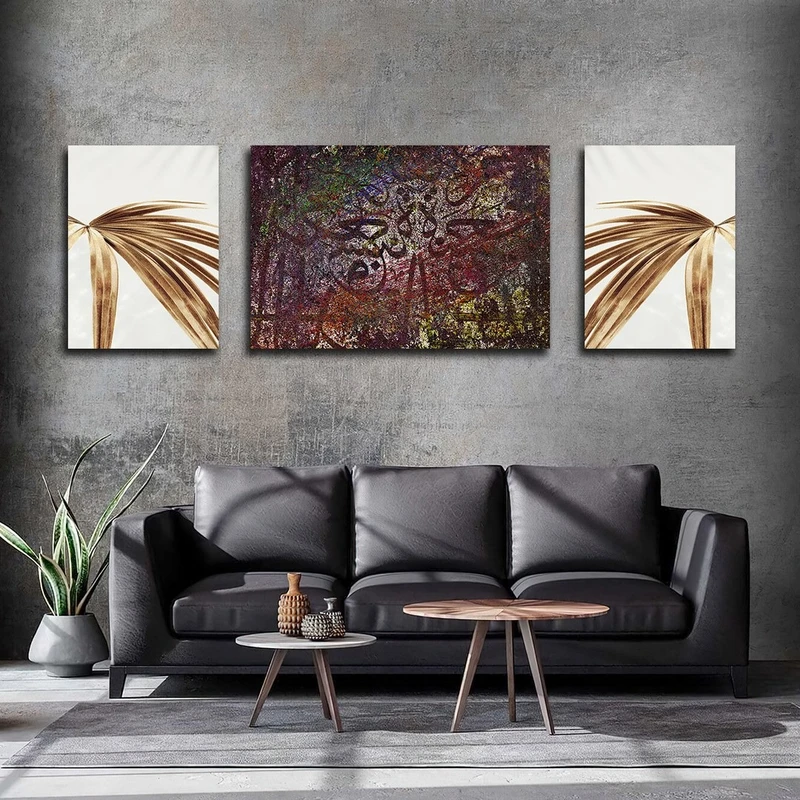 تابلو شاسی بکلیت طرح برگ و خطاطی مدل SH-2590 مجموعه 3 عددی