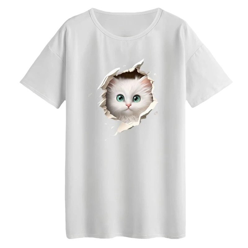 تی‌شرت لانگ آستین کوتاه زنانه مدل گربه کد۳