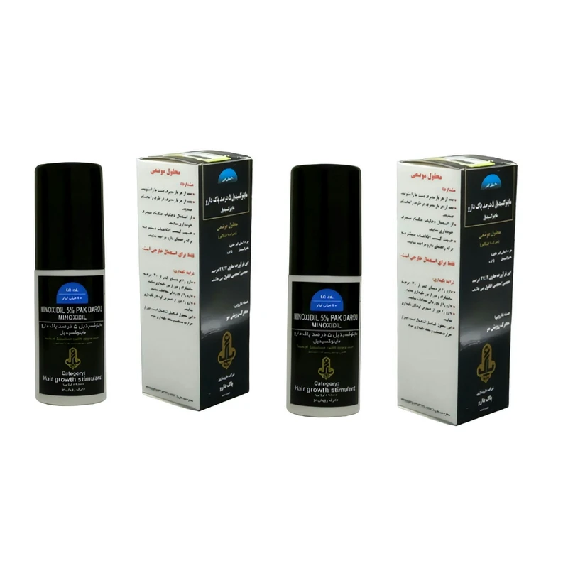 محلول تقویت کننده مو پاک دارو مدل ماینوکسیدیل 5 درصد حجم 60 میلی لیتر بسته 2 عددی