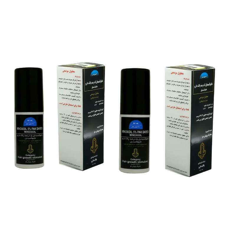 محلول تقویت کننده مو پاک دارو مدل ماینوکسیدیل 5 درصد حجم 60 میلی لیتر بسته 2 عددی