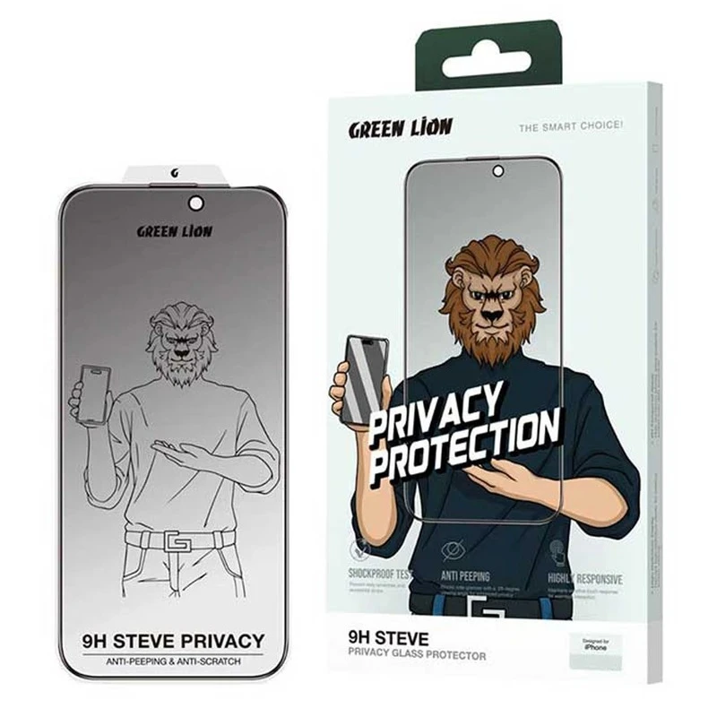 محافظ صفحه نمایش حریم شخصی گرین لاین مدل 9H Steve Privacy مناسب برای گوشی موبایل اپل iPhone 16 /15/14 Pro