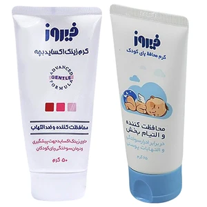 کرم محافظ پای کودک فیروز مدل b1 وزن 65 گرم و کرم زینک اکساید بچه فیروز مدل c1 وزن 50 گرم مجموعه 2 عددی