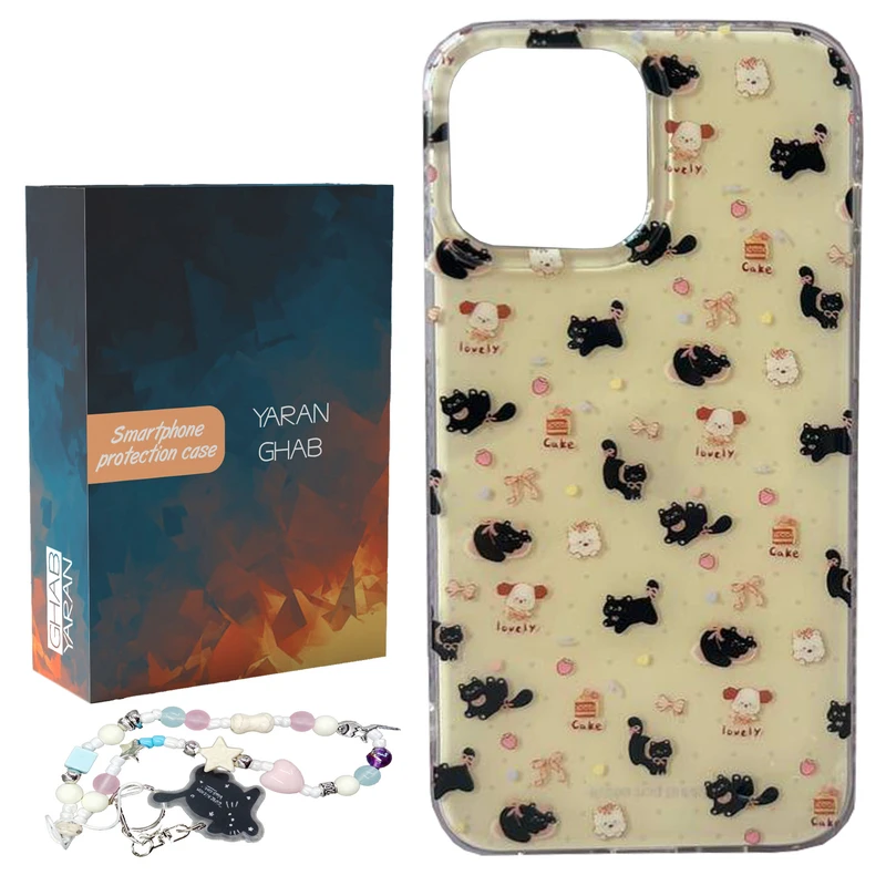 کاور قاب یاران مدل Lovely cat مناسب برای گوشی موبایل اپل iPhone 15 به همراه بنداویز