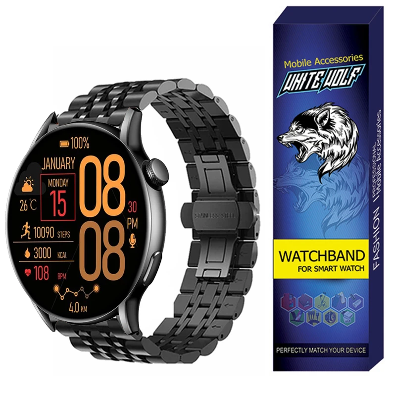 بند وایت ولف مدل WB-7Bead مناسب برای ساعت هوشمند گلوریمی M2 MAX 22mm